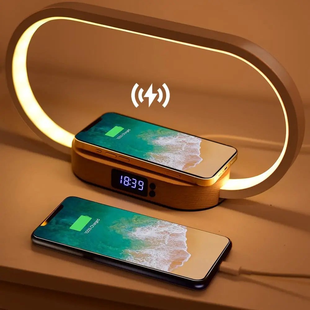 Versatile Wooden Lamp with Wireless Charger | Stepless Dimming | Built-In Clock Wireless Chargers 3 in 1 apple clock digital elegant fast charger iphone led lamp magsafe muti purpose New arrival table lamp wireless charger {{ product_collections }} {{ product_description }}