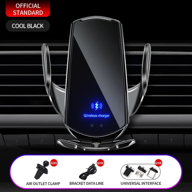 Automatic Car Wireless Charger | Fast & Efficient | Seamless Charging On-the-Go Black Wireless Mobile Chargers for Cars auto auto adjust car charger fast charger light indication mobile charger sensinng wireless charger {{ product_collections }} {{ product_description }}