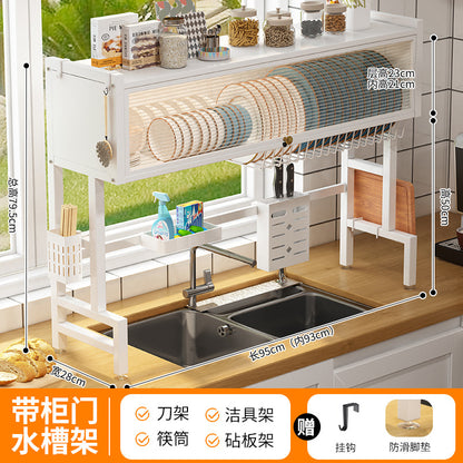 Kitchen sink rack household dish storage sink sink dustproof cupboard with door multifunctional rack White 95cm luxury model + full set of accessories Storages & Racks home home and kitchen Kitchen Kitchen Gadgets kitchen items sink storage