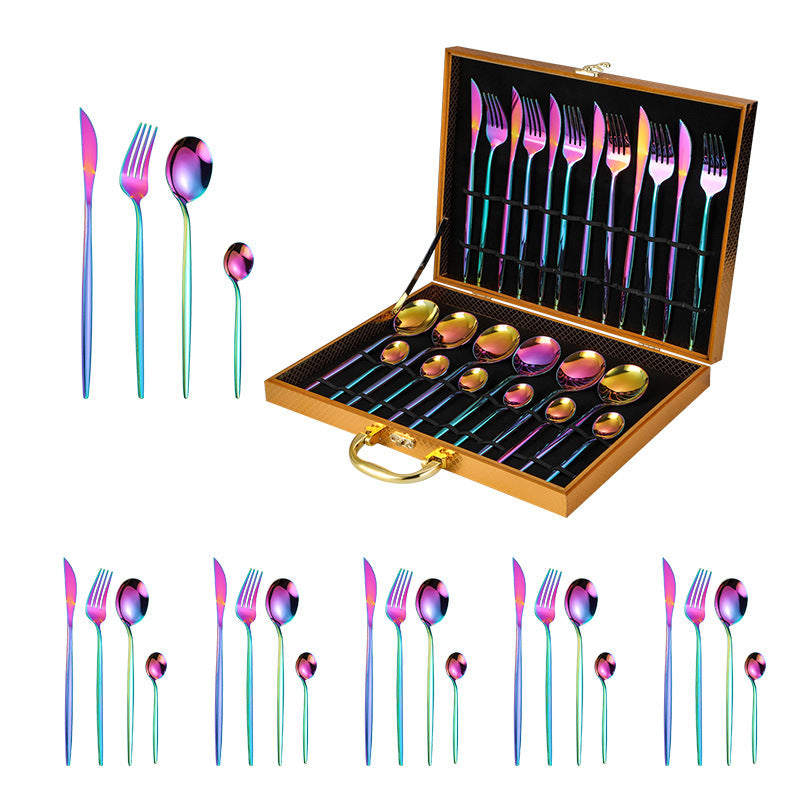 Stainless steel cutlery Portugal gold-plated cutlery set golden wooden box 24-piece cutlery gift box Cutlery Set cutlery set dinner dinner set dinning table flatware for home kitchen knife premium spoon stainless steel