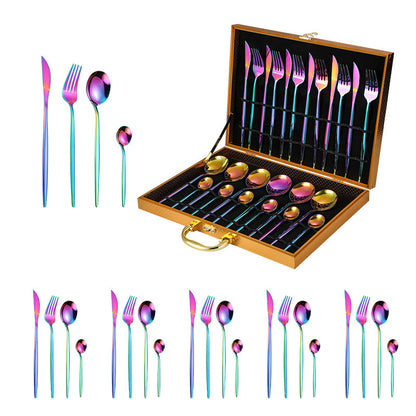 Stainless steel cutlery Portugal gold-plated cutlery set golden wooden box 24-piece cutlery gift box Cutlery Set cutlery set dinner dinner set dinning table flatware for home kitchen knife premium spoon stainless steel