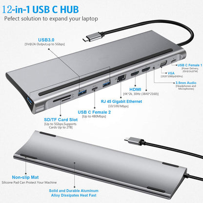 12 in 1 Multi-screen Display Type-C Docking Station | USB 3.1 Interface | Versatile Connectivity for Ultimate Productivity Docks & Hubs dell docking station docks hdmi high speedmulti connection hp hubs lenovo macbook multi display multi ports usb 3.1 usb c type {{ product_collections }} {{ product_description }}