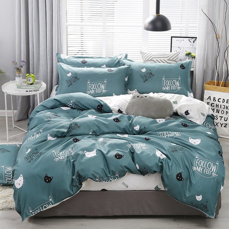 Bedding Four-piece Set Bed Sheet Quilt Cover Cat Baby Green Bed Sheets bed sheet home living room quilt cover