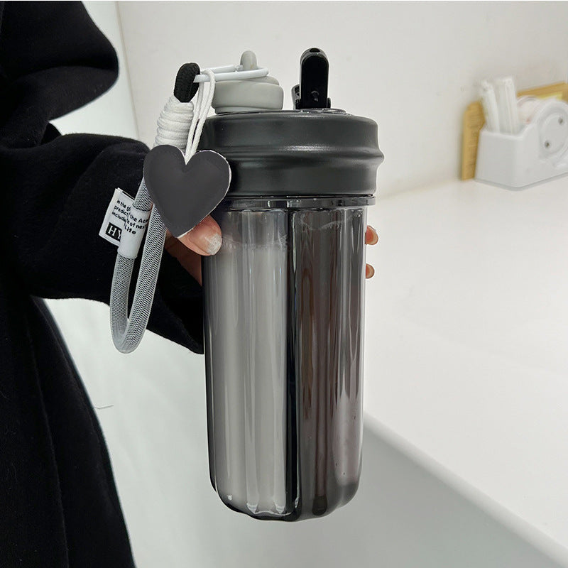 Double Drink Sub-bin Tumbler Creative Straw Cup Black 850ML Water Bottles beat the heat kitchen splllit bottle two flavor water water bottle