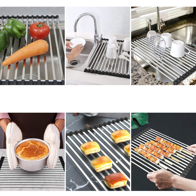 Kitchen sink silicone collapsible drain rack Drying Rack Multi-Use Kitchen cross-border Sink Organisers home home and kitchen Kitchen kitchen accessories Kitchen Gadgets kitchen items kitchen sink organizer sink organizer