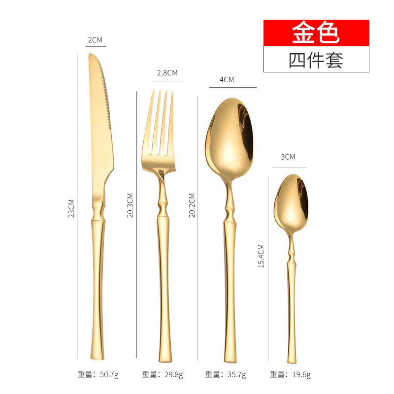 Stainless steel high-end steak knife and fork thin section small waist knife fork spoon four-piece set home hotel tableware Gold - four-piece set Cutlery Set cutlery dinner spoons dinning table fork home kitchen knife spoon spoon set