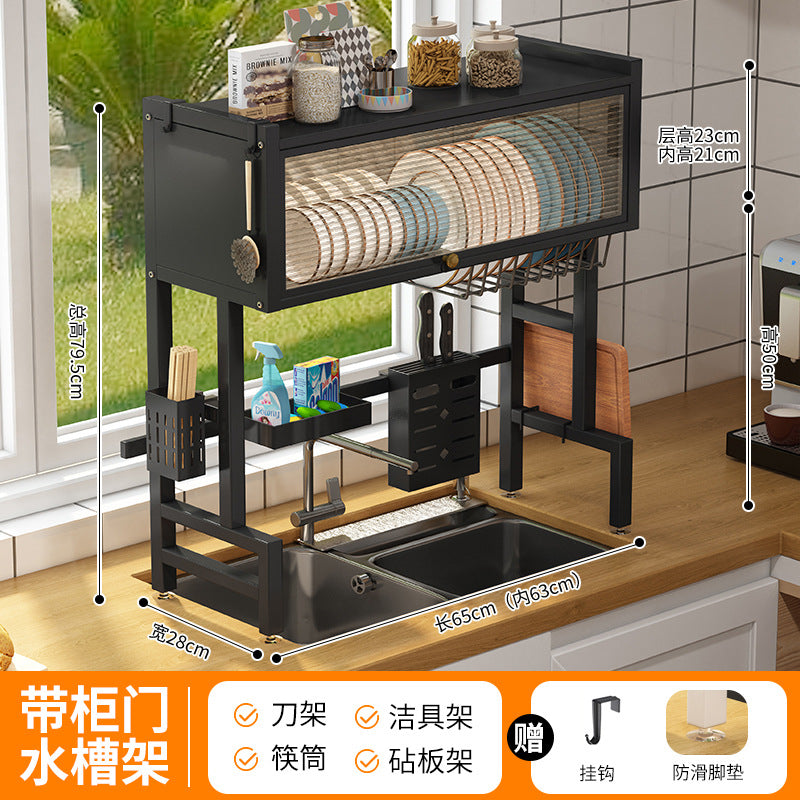 Kitchen sink rack household dish storage sink sink dustproof cupboard with door multifunctional rack Black 65cm luxury model + full set of accessories Storages & Racks home home and kitchen Kitchen Kitchen Gadgets kitchen items sink storage