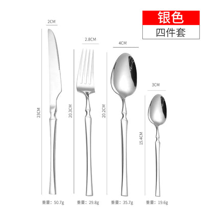 Stainless steel high-end steak knife and fork thin section small waist knife fork spoon four-piece set home hotel tableware Silver - four-piece set Cutlery Set cutlery dinner spoons dinning table fork home kitchen knife spoon spoon set