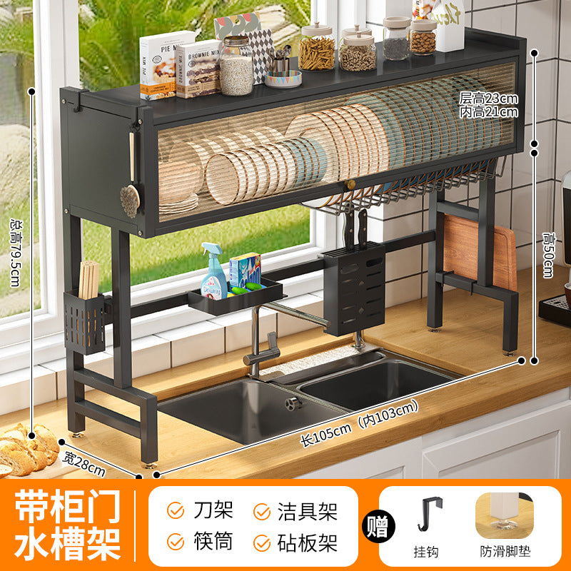 Kitchen sink rack household dish storage sink sink dustproof cupboard with door multifunctional rack Black 105cm luxury model + full set of accessories Storages & Racks home home and kitchen Kitchen Kitchen Gadgets kitchen items sink storage