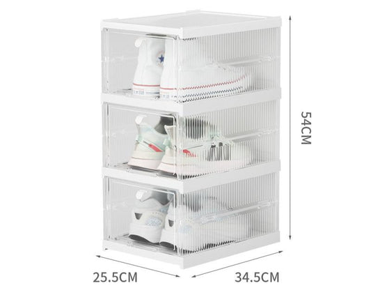 installation-free folding shoe storage box home simple combination shoe cabinet plastic dust-proof transparent shoe box White - 3 layers 3 packs: 34.5*25.5*54.3cm 6 layers: 34.5*25.5*105.8cm Storages & Racks home organiser organizer organizer box Organizers shoe organiser shoe storage and racks Storage storage rack