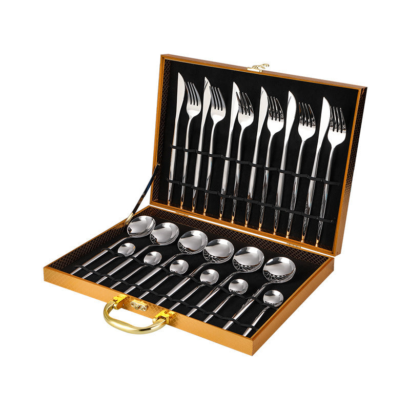 Stainless steel cutlery Portugal gold-plated cutlery set golden wooden box 24-piece cutlery gift box Gray Cutlery Set cutlery set dinner dinner set dinning table flatware for home kitchen knife premium spoon stainless steel