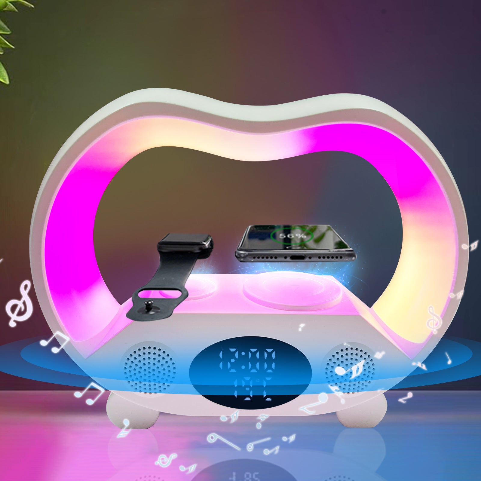 New 6 In 1 Smart Remote Control Bluetooth Ambience Intelligent LED Table Lamp Multi-function Wireless Charger Night Light Bluetooth Speaker White Lights & Lamps decor home lights remote lamp RGB lamp table lamp