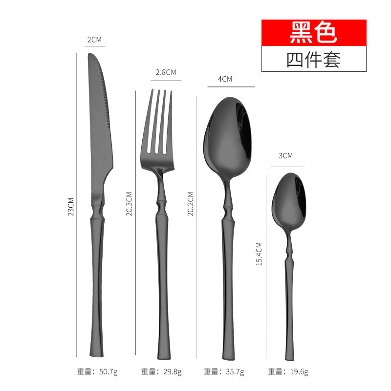 Stainless steel high-end steak knife and fork thin section small waist knife fork spoon four-piece set home hotel tableware Black - four piece set Cutlery Set cutlery dinner spoons dinning table fork home kitchen knife spoon spoon set