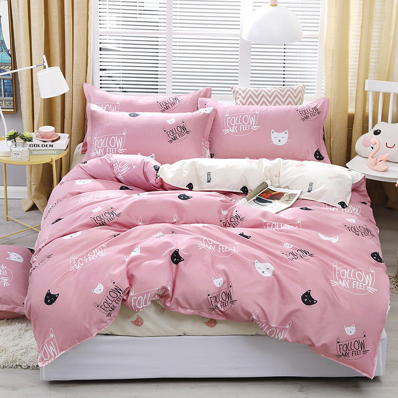 Bedding Four-piece Set Bed Sheet Quilt Cover Cat Baby Pink Bed Sheets bed sheet home living room quilt cover