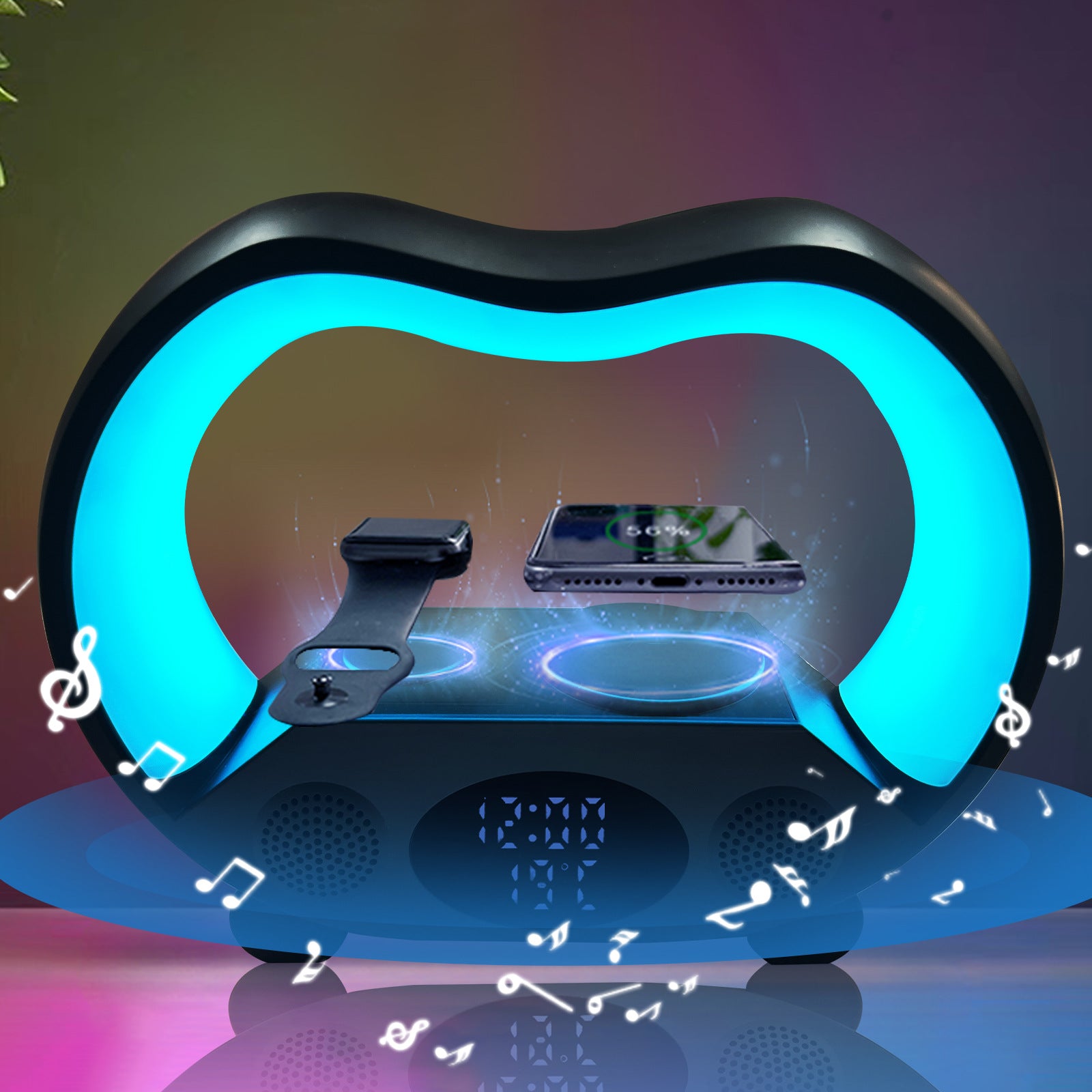 New 6 In 1 Smart Remote Control Bluetooth Ambience Intelligent LED Table Lamp Multi-function Wireless Charger Night Light Bluetooth Speaker Lights & Lamps decor home lights remote lamp RGB lamp table lamp