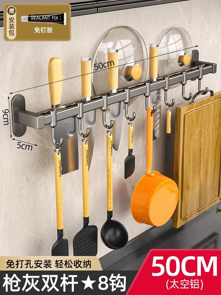 kitchen hook rack, punch-free wall-mounted rack, space aluminum hook, multi-functional storage row hook Storages & Racks home hooks Kitchen kitchen racks racks