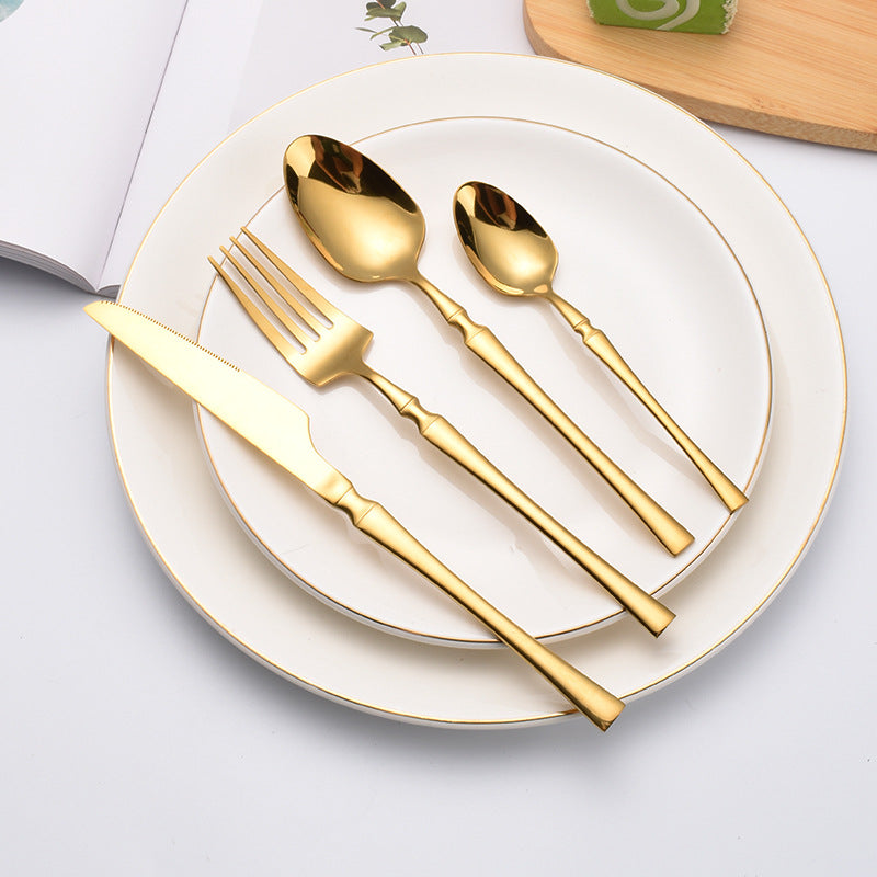 Stainless steel high-end steak knife and fork thin section small waist knife fork spoon four-piece set home hotel tableware Cutlery Set cutlery dinner spoons dinning table fork home kitchen knife spoon spoon set