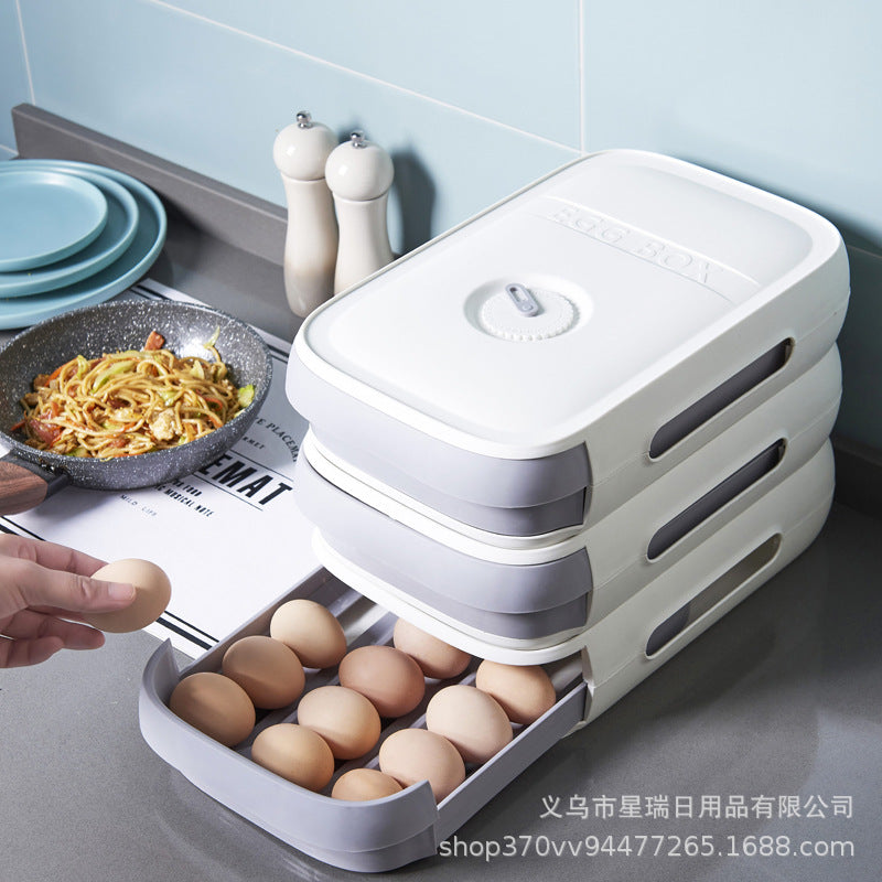 Drawer egg box kitchen refrigerator can be superimposed automatic rolling egg box household fresh-keeping creative egg storage box Storages & Racks egg rack egg storage egg tray eggs kitchen kitchen accessories Kitchen Gadgets kitchen items organizer organizer box Organizers Storage storage rack