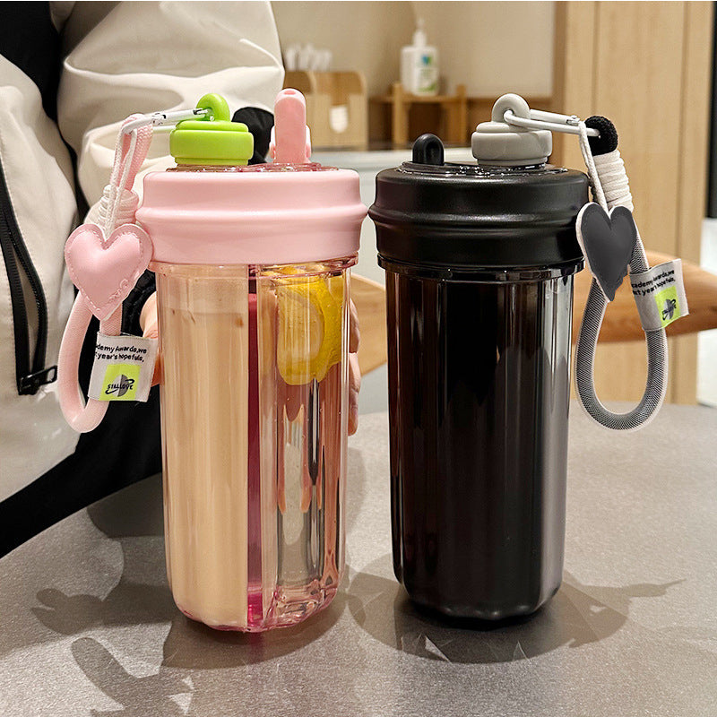 Double Drink Sub-bin Tumbler Creative Straw Cup Water Bottles beat the heat kitchen splllit bottle two flavor water water bottle