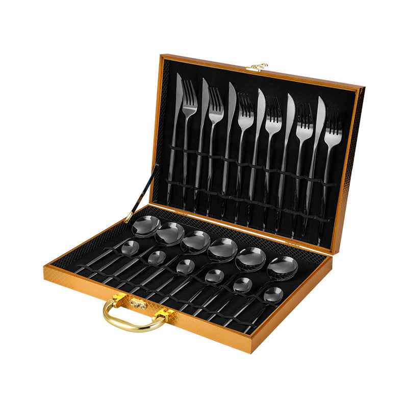 Stainless steel cutlery Portugal gold-plated cutlery set golden wooden box 24-piece cutlery gift box Black Cutlery Set cutlery set dinner dinner set dinning table flatware for home kitchen knife premium spoon stainless steel