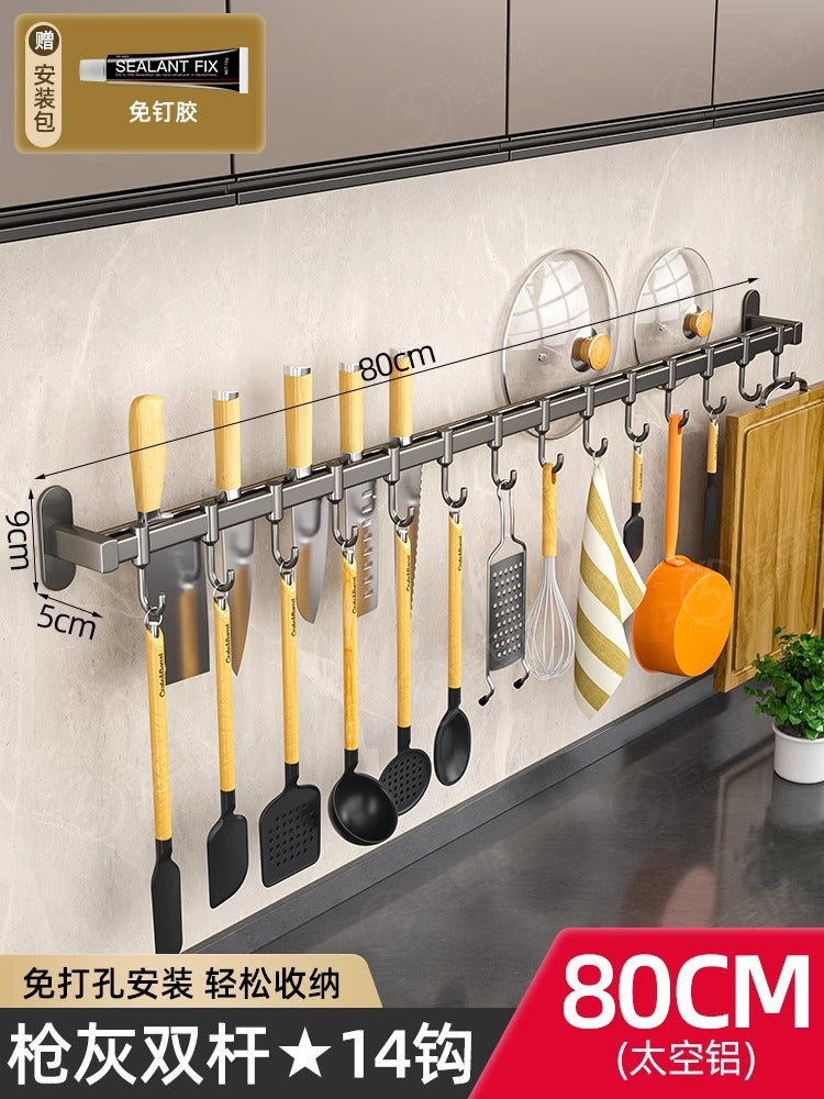 kitchen hook rack, punch-free wall-mounted rack, space aluminum hook, multi-functional storage row hook Storages & Racks home hooks Kitchen kitchen racks racks