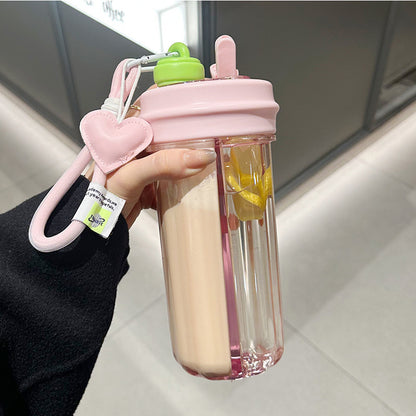 Double Drink Sub-bin Tumbler Creative Straw Cup Pink 850ML Water Bottles beat the heat kitchen splllit bottle two flavor water water bottle