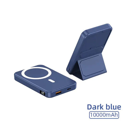 Wireless Magnetic Power Bank with Stand | 10000mAh | High-Speed Charging On-the-Go Dark Blue (10000mah)110.1*68.4*17.4mm, (5000mah)95*63*13mm Wireless Power Banks apple charger fast charger iphone magnetic magsafe mobile phone pads pocket portable power bank premium qireless stand table {{ product_collections }} {{ product_description }}