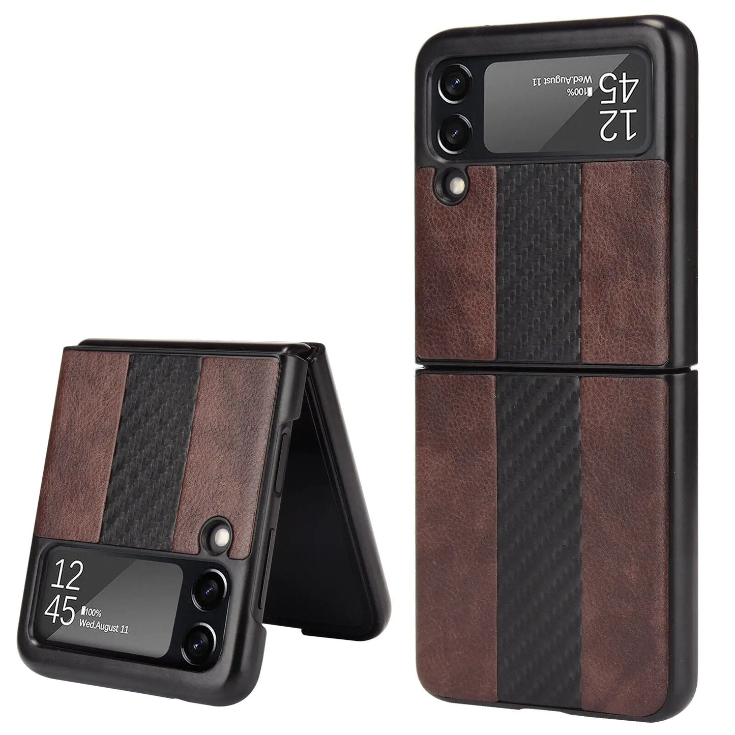 For Samsung Galaxy Z Flip 3 5G Slim Folding Leather Shockproof Phone Case Cover Brown Mobile Phone Cover & Protectors cover covers electronics electronics accessories magsafe mobile phone case and cover mobile cover Mobile phone card case mobile phone case mobile phone cover protection safety Samsung