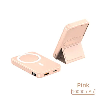 Wireless Magnetic Power Bank with Stand | 10000mAh | High-Speed Charging On-the-Go Pink (10000mah)110.1*68.4*17.4mm, (5000mah)95*63*13mm Wireless Power Banks apple charger fast charger iphone magnetic magsafe mobile phone pads pocket portable power bank premium qireless stand table {{ product_collections }} {{ product_description }}