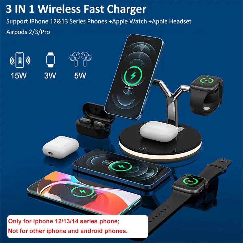 Magnetic Wireless Charger Stand | Fast Charging | Self-Adhesive Remote Control Phone Holder Wireless Chargers 3 in 1 air pods apple watch charging pads charging station fast charger iphone magnetic magsafe New arrival wireless charger {{ product_collections }} {{ product_description }}