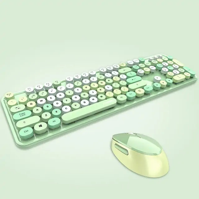 Wireless Candy Color Round Keycap Keyboard Set Green Mixed Color Keyboards & Mouse electronics Gift Keyboard Keyboard Set Mouse Wireless Keyboard wireless keyboard and mouse bluetooth