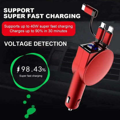 100W 3 IN 1 Retractable Car Charger USB Type C Cable Adapters & Converters electronics electronics accessories fast charger retractable charger super fast mobile charger for car lighter