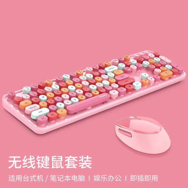 Wireless Candy Color Round Keycap Keyboard Set Pink Mixed Color Keyboards & Mouse electronics Gift Keyboard Keyboard Set Mouse Wireless Keyboard wireless keyboard and mouse bluetooth