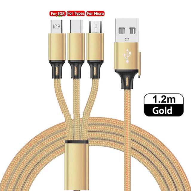 3 In 1 Fast Charging Cable – Universal USB-C, Lightning, Micro-USB for Mobile Devices Charging Cables 3 In 1 Charging Cable durable charging cable fast charging cable Multi-Device Charging Cord Tangle-Free Cable {{ product_collections }} {{ product_description }}