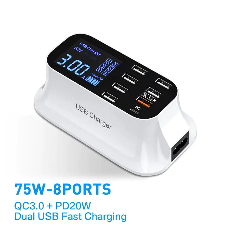 8/4-Port LED Display USB Charger Quick Charge 40W 8Port QC3.0 Adapters & Converters 8/4-Port LED Display USB Charger Quick Charge electronics electronics accessories led display 8 port fast charger