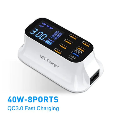 8/4-Port LED Display USB Charger Quick Charge 40W 4Port QC3.0 Adapters & Converters 8/4-Port LED Display USB Charger Quick Charge electronics electronics accessories led display 8 port fast charger