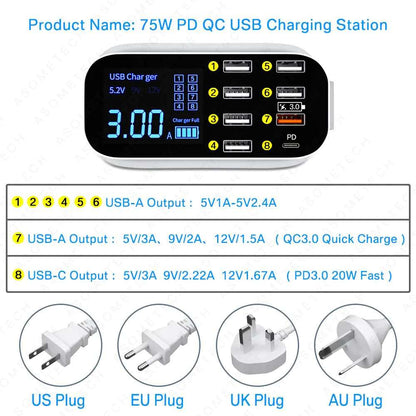 8/4-Port LED Display USB Charger Adapters & Converters 8/4-Port LED Display USB Charger digital electronics devices charger electronics electronics accessories fast LED display USB charger with 8 slots