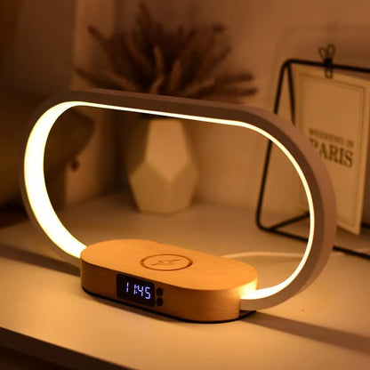 Versatile Wooden Lamp with Wireless Charger | Stepless Dimming | Built-In Clock Wireless Chargers 3 in 1 apple clock digital elegant fast charger iphone led lamp magsafe muti purpose New arrival table lamp wireless charger {{ product_collections }} {{ product_description }}