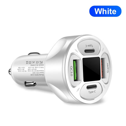 66W Multi-Port Car Charger – Digital Display, Dual USB & Type-C Package In White Mobile chargers for cars Car Charger Digital Display Car Charger Fast Charging Car Charger Multi-Port Car Charger Super Fast Car Charger Universal Car Charger USB Type-C Car Charger {{ product_collections }} {{ product_description }}