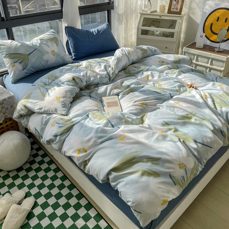 Small Floral Series Bed Sheet Quilt Cover Bedding Qingyan Blue Bed Sheets bed sheet bedding cotton four piece home pastoral