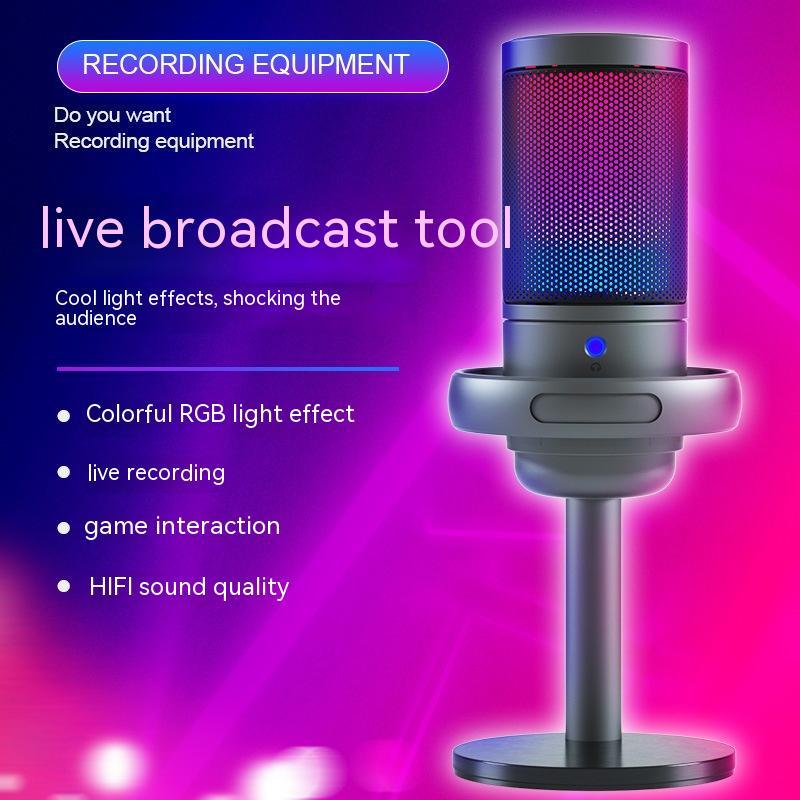 Condenser Microphone RGB Colorful Live Broadcast Wired Microphone Microphones audio audio devices blogging bluetooth cable micro phone computer accessories electronics gaming gaming microphone microphones online meeting