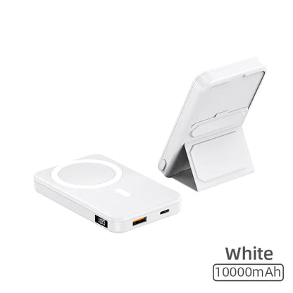 Wireless Magnetic Power Bank with Stand | 10000mAh | High-Speed Charging On-the-Go White (10000mah)110.1x68.4x17.4mm, (5000mah)95x63x13mm Wireless Power Banks apple charger fast charger iphone magnetic magsafe mobile phone pads pocket portable power bank premium qireless stand table {{ product_collections }} {{ product_description }}