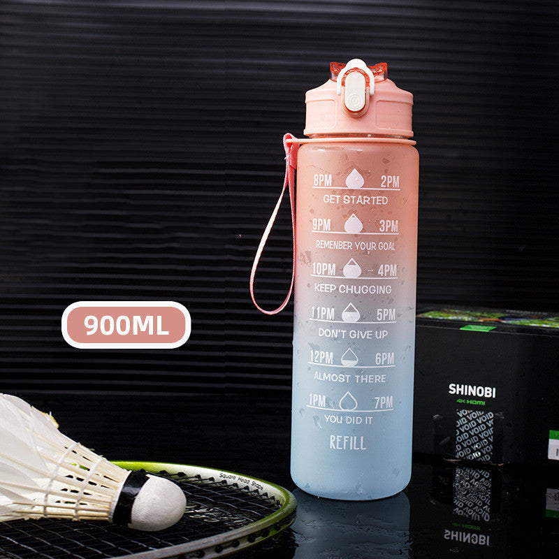 Heat Resistant Gradient Sports Water Bottle With Graduated Straw Pink 900ML Water Bottles bottle bottle with straw home kitchen motivational bottle