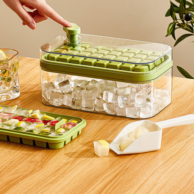 One-button Press Type Ice Mold Box Plastics Ice Cube Maker Ice Tray Mold With Storage Box With Lid Bar Kitchen Accessories Green Set Single Layer Ice Cube Trays beat the heat ice cube tray One Touch Release