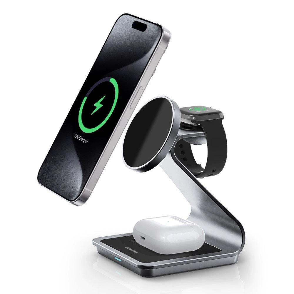 Magsafe Metal 3 in 1 Magnetic Wireless Charger – Fast Charging Dock for Phone, Earphones, and Apple Watch Black Wireless Chargers 3 in 1 3 in 1charger airpods apple watch iphone magnetic wireless {{ product_collections }} {{ product_description }}