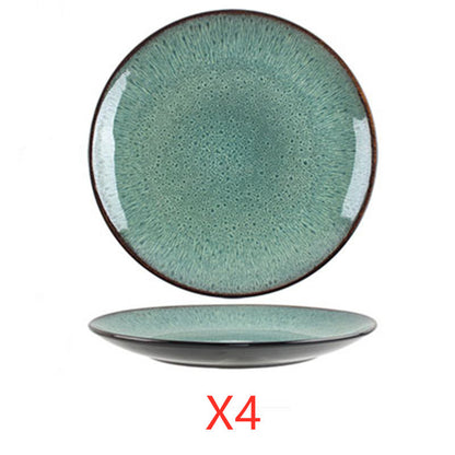 Retro bowls and plates Big flat 4pcs Dinner Sets dinner set dinning table home plates