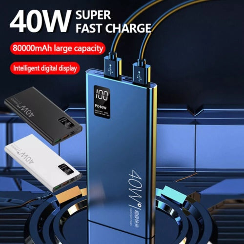 80000mAh Portable Power Bank | USB & Type-C | LCD Display | 40W External Battery Charger Power banks 40W 8000 mAh 80000 mAh C type fast charging power bank USB {{ product_collections }} {{ product_description }}