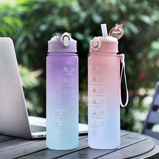 Large Capacity Sports Plastic Scale Water Bottle Portable Sports Bottle Portable Drinking Cup With Straw Water Bottles bottle bottle with straw dinning table home kitchen trendy water bottle