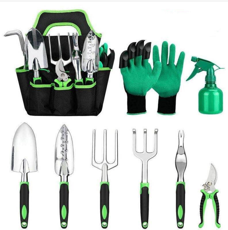 Garden Supplies 9-piece Aluminum Alloy Set, Silicone Two-color Handle Shovel Gardening Tools Green Garden Tools garden garden tools gloves shovel set home shovel set with bag