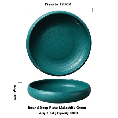 7-inch Retro Deep Plates Round Hand-painted Household Dinner Plate Peacock Green 7 Inches Dinner Sets bowl bowls dinner bowl dinner plates dinner set dinning table home plates